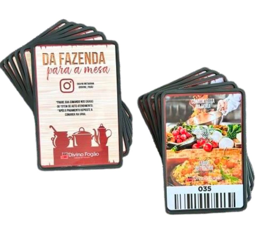 Cardápios e Comandas para a sua empresa — Comanda Eletrônica para Restaurante e Self-Service — PVC 10x15cm com Base