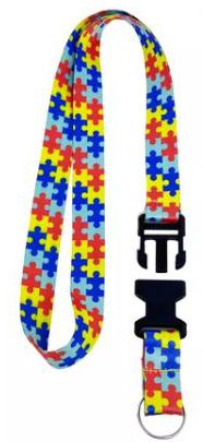 Cordões personalizados com a sua logo — Cordão do Autismo 20mm com Tic-Tac, Argola e Jacaré — Quebra-Cabeça Colorido